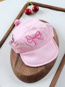 1 pieza Sombrero para mascotas, Accesorios para perros pequeños, cachorros, Teddy Pomeranian, Sombrero de protección solar con moño - Rosa - Rosa - Ver 3