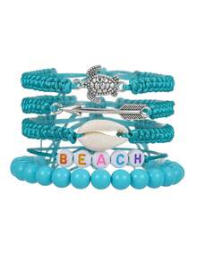Bộ 5 chiếc vòng tay hạt cườm kiểu bãi biển hình rùa, mũi tên, vỏ sò, chữ BEACH, có thể điều chỉnh kích thước, thích hợp làm quà tặng cho gia đình, bạn bè, đeo hàng ngày. - Nhiều màu - Xem 7