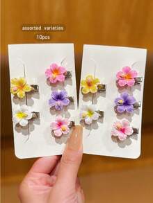 10 piezas de pinzas para el cabello con flores lindas de colores aleatorios, accesorios de cabello de estilo dulce para uso diario - Multicolor - Ver 4