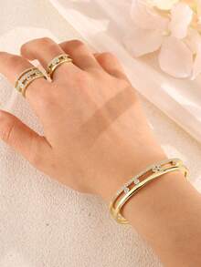 rakol 3pcs Luxury Shiny Hollow Inlaid Zirconia Women Jewelry Set, Bracelet & Ring Set Suitable For Party Layering - Hollow Out Set - View 9