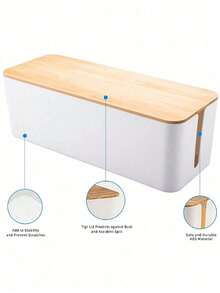 1pc Large Wooden Grain Style Cable Storage Box With Lid, Wooden Grain Cable Management Box, Charging Cable Organizer And Wire Organizer, Desktop Power Cord Management, Power And Charging Cable Storage Box With Cover - Organize Cables, Wires And Various Cords - Space-Saving Desktop Outlet Management, Suitable For Kitchen, Living Room, Bedroom, Office And Dining Room - Multicolor - View 10