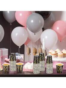 Bộ đồ dùng tiệc đen & vàng 20 món, bao gồm đĩa giấy chấm bi, đĩa tráng miệng và bộ đồ ăn bằng giấy đen & vàng, thích hợp cho sinh nhật, đám cưới, sự kiện và các dịp lễ. - vàng đen - Xem 6