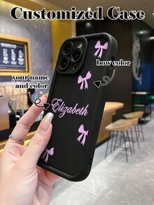 Customized Bowknot Color Name Phone Case, Fashionable Personalized Thick Shockproof Phone Protective Cover, Exclusive Design For IPhone XR, 11, 13, 15, 16, 17 Pro Max - Multicolor - View 5