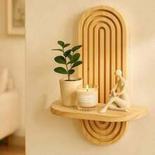1/2 piezas Estante de pared de madera en forma de arco, soporte colgante minimalista moderno para maceta de flores, para decoración de sala de estar, dormitorio y entrada, acabado natural - Multicolor - Ver 6