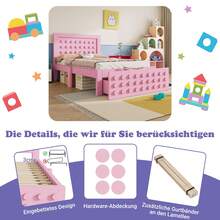 Wooden Single Bed 90x190 Cm, Children's/Youth Bed With Creative Block Design, Solid Wood Bed Frame With Slatted Base, With Drawers & Under-Bed Storage, Pink, Mattress Not Included - Pink - View 9