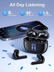 TWS S2 无线降噪入耳式耳机（-36dB），配备充电盒，40 小时超长续航，360° Hi-Fi 立体声，防水设计，适用于安卓笔记本电脑。是安卓用户、家人、朋友的理想礼物，适合生日、春季、节日、复活节等各种场合。小巧便携，无线入耳式迷你耳机，配备充电盒，支持主动降噪，空气黑配色。 - 黑色 - 查看 6
