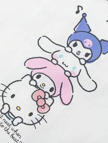 SANRIO Balabala 女童卡通印花荷叶边下摆休闲短袖上衣，夏季 - 白色調 - 查看 5