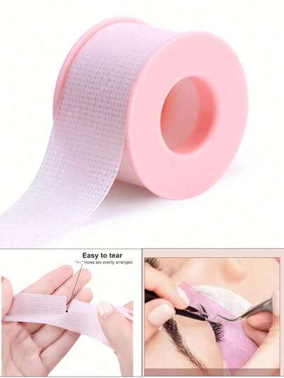 1 Roll Breathable Eyelash Extension Tape, Professional Non-Woven Fabric Self-Adhesive Tape For Eyelash Extension, Multifunctional For Women, Easy To Tear And Cut (Pink, White)