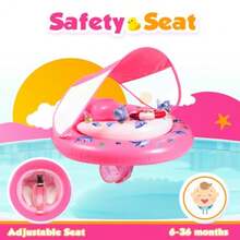 Baby Pool Float with Canopy UPF50+ Sun Protection Inflatable Pool Floats with Toy Play Console for Baby 6-36 Months Infant Swimming Float with Adjustable Safety Seat for Boys Girls - Rosa - Ver 5