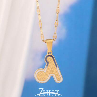1pc Simple Stainless Steel 26 A-Z Initial Letter Charm Necklace Colorful Alphabet Pendant Necklace For Women Jewelry Birthday Suitable Daily Wear