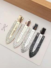 2pcs/4pcs Seamless Hair Clips, Rhinestone Non-Slip Flat Styling Clips, Shiny Metal Curling Clips, Bangs Invisible Styling Clips, Makeup Hair Clips, Women & Girls Hair Accessories, Silver, Gold, Black, Hair Clips - Multicolor - View 10