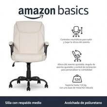 Basics Silla de escritorio acolchada de poliuretano Classic Puresoft con respaldo medio para oficina con reposabrazos color crema - Crema - Ver 4