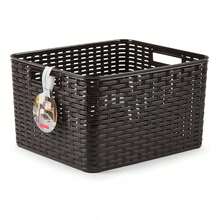 HOMYGO-Cesta Organizadora Tipo Rattan de Plástico 23*40*34 cm / 29*39*19 cm – Canasta de Almacenamiento Ligera y Resistente para Ropa y Limpieza, Color Blanco o Wengué - Wengué - Ver 5