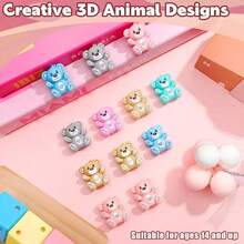 12pcs/Set Cute Silicone Dinosaur Beads, Suitable For Pen, Bracelet, Keychain Crafts (Not Mixed, 1 Set Teddy Bear, 1 Set Hedgehog) - Multicolor - View 2