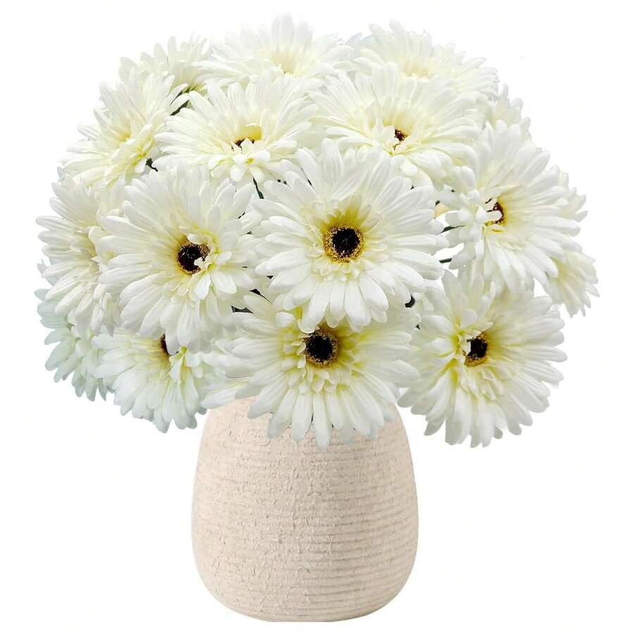 6/12支仿真非洲雏菊,丝质非洲雏菊,假非洲雏菊,仿真向日葵,散装仿真花束,适用于婚礼新娘捧花、派对、家居厨房装饰、花园装饰、户外植物、园艺、仿真花、秋季装饰 - 白色 - 查看 1