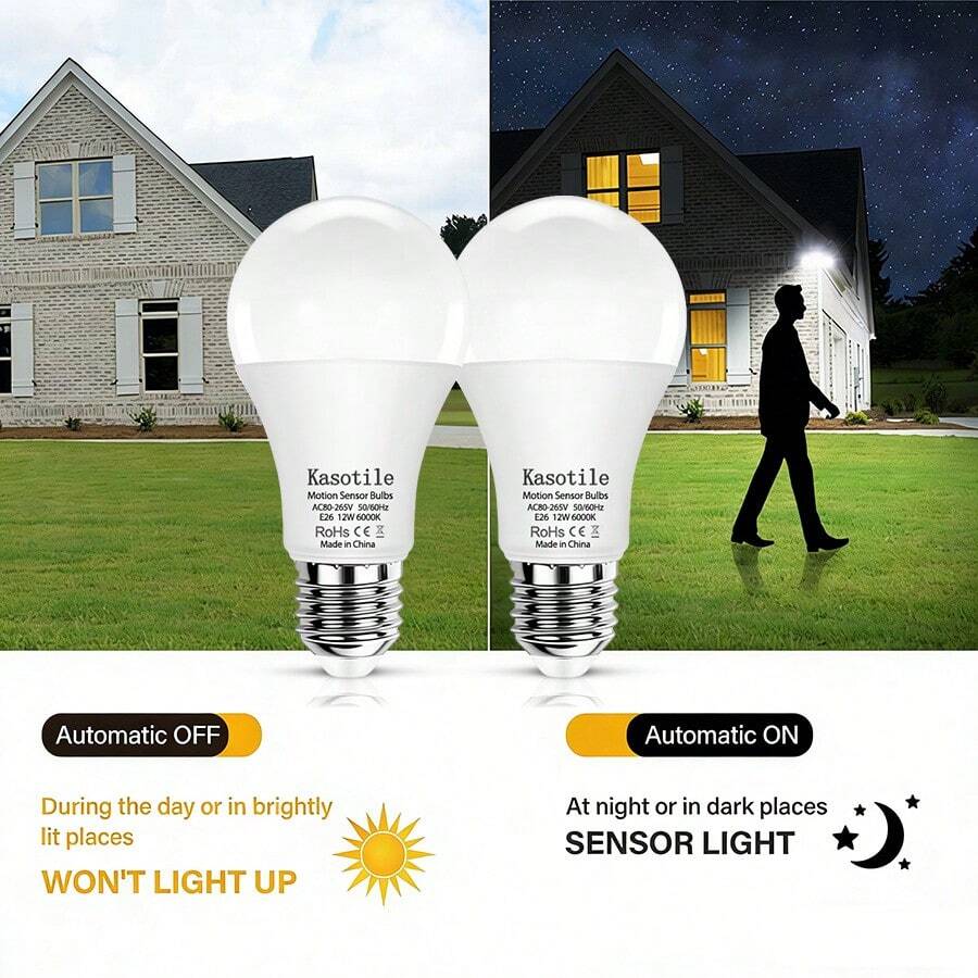 1/2pcs Pear-Shaped LED Bulb - Indoor Motion Sensor, 12W Auto On/Off, 1200 Lumens, E26 Base; Long Lifespan Flicker-Free Comfortable Eye-Care LED Lamp (80-265V)