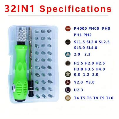 32-In-1 Multifunctional Screwdriver Set, Convenient To Carry, Placed In Toolbox, Easy To Repair All Items, Compact And Portable Design, Meet Various Scenarios, Complete Bit Heads, Labor-Saving And Durable, Practical, Helpful Assistant For Home Repair, Making Your Work More Efficient And Convenient