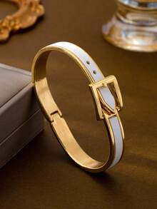 1pc Fashionable Leopard Print Punk Style Bracelet, Exaggerated Wild Nightclub Personalized Versatile Friendship Gift For Women - White - View 3