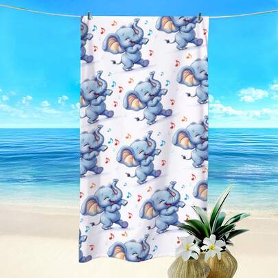 1 chiếc khăn tắm biển in hình voi và nốt nhạc, chất liệu microfiber siêu mềm, hình chữ nhật, nhanh khô, thích hợp cho du lịch ngoài trời, cắm trại, bãi biển, vật dụng cần thiết cho mùa xuân/hè/thu.