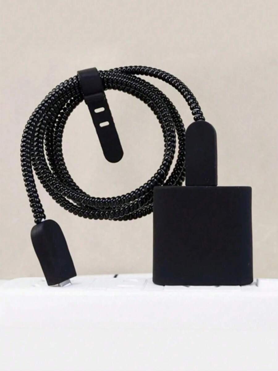 5 piezas Funda protectora anti-caída de TPU negro, compatible con cargador Apple 18W/20W y enrollacables - Negro - Ver 1