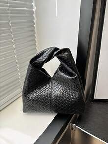 Bolso de mano cuadrado asimétrico giratorio de moda, mochila con textura trenzada de PU, bolso de trabajo multifuncional minimalista, con cartera desmontable (patrón aleatorio), nuevo bolso versátil y elegante, diseño casual minimalista, bolso de hombro, bolso grande de gran capacidad y ligero - Multicolor - Ver 12