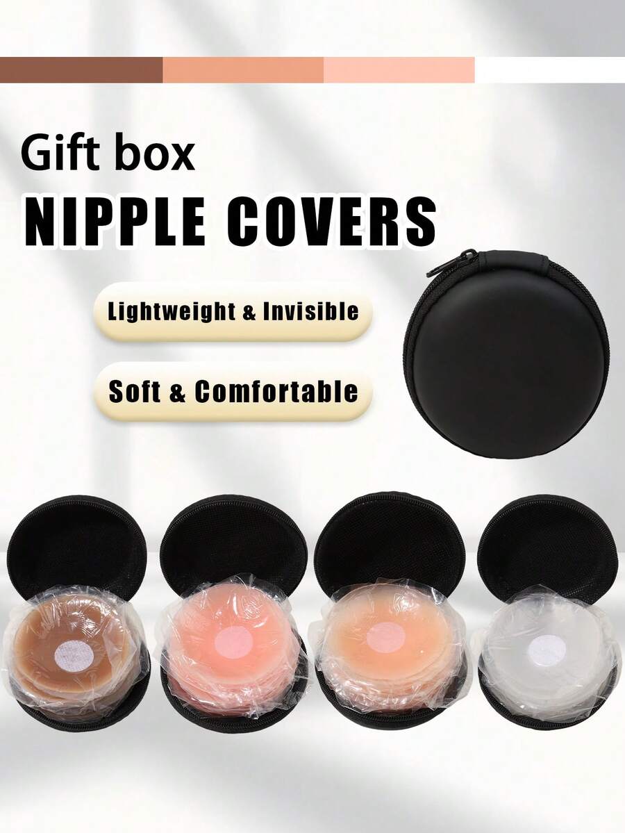 2/10pcs Women's Anti-Friction Nipple Covers, Silicone Breast Petals, Portable Storage Box Set, Suitable For Ladies Underwear Accessories, Invisible Bra For Multiple Occasions, Self-Adhesive Pasties, Multi-Color Options - Multicolor - View 1