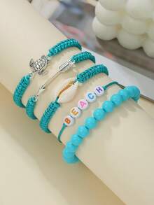 Bộ 5 chiếc vòng tay hạt cườm kiểu bãi biển hình rùa, mũi tên, vỏ sò, chữ BEACH, có thể điều chỉnh kích thước, thích hợp làm quà tặng cho gia đình, bạn bè, đeo hàng ngày. - Nhiều màu - Xem 8