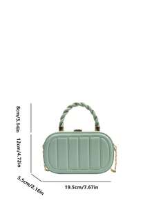 Solid Color PU Striped Embossed Vertical Stripe Fashionable Oval Twist Metal Handle City Tote Bag For Women - Mint Green - View 8