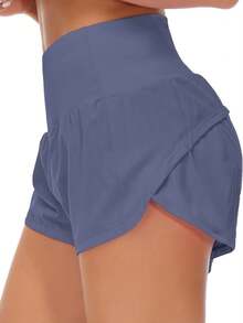 Womens High Waisted Running Shorts Quick Dry Athletic Workout Shorts With Mesh Liner Zipper Pockets - 藍灰色 - 查看 4