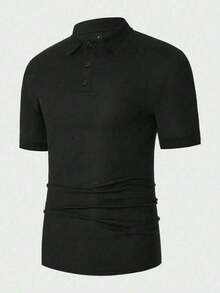 Plus-Size Men's Casual Solid Color Golf Polo Shirt For Summer (1 Piece) - Black - View 4