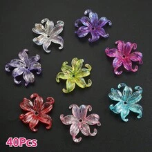 20/40Pcs 37x42mm Multi-Color Transparent Acrylic Iris Flower Beads Rainbow Color Diy Bracelet Necklace Keychain Jewelry Making Supplies - Multicolor - View 7