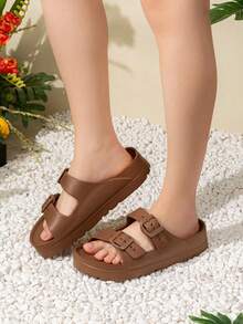 New Fashion Thick Sole Slide Sandals For Women, Non-Slip, Soft, Buckle, Outdoor Wear, Durable, Cushioned, Comfortable - Dark Brown - View 5