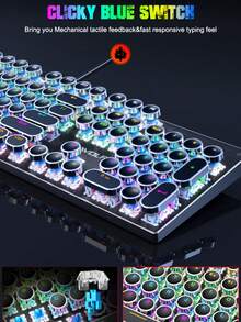 T75 机械键盘，背光 104 键有线游戏键盘，采用青轴，RGB 灯光，适用于各种游戏 - 查看 7