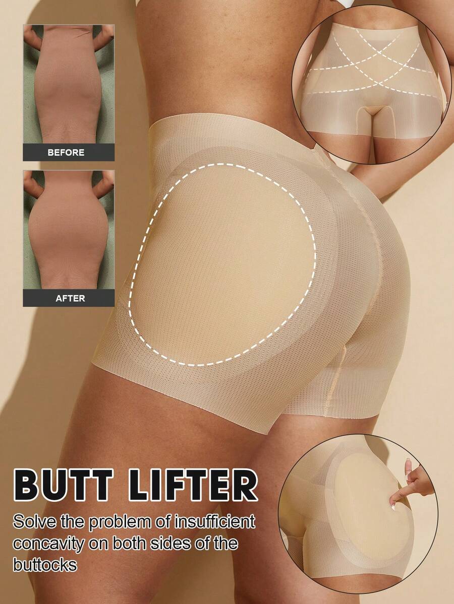 1 pieza Shapewear sin costuras para mujer, con moldeado natural, levantamiento de glúteos, aplanamiento del abdomen, pantalones moldeadores - Albaricoque - Ver 1