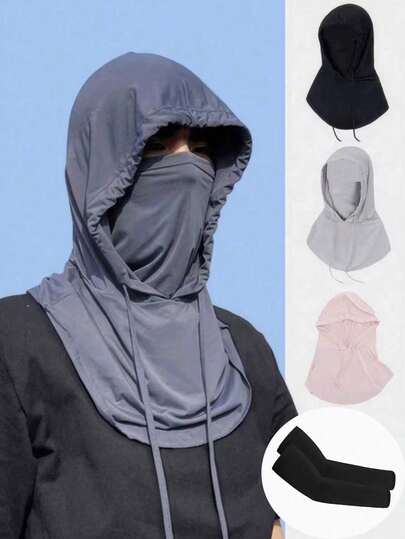 1 pieza/2 piezas Máscara facial, braga para el cuello, sombrero 3 en 1 de seda de hielo transpirable y unisex, protección solar completa para el rostro, adecuado para actividades al aire libre como conducir, pescar, hacer senderismo en verano