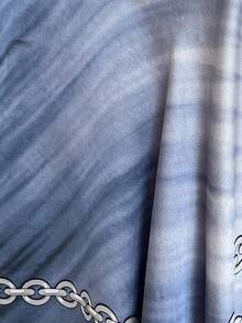 1 chiếc khăn choàng/khăn quàng cổ bằng chiffon mỏng nhẹ, thời trang, đa năng, tối giản, in họa tiết dây xích dành cho nữ, thích hợp cho đi biển, chống nắng và trang trí trang phục thường ngày. - Màu xanh bụi bặm - Xem 3