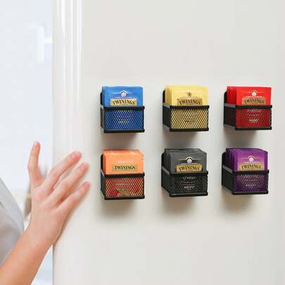 6 giỏ đựng túi trà, giá đựng túi trà từ tính, kệ đựng dung tích lớn, nghệ thuật sắt mỹ thuật tối giản hiện đại