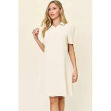 Double Take Full Size Texture Collared Neck Short Sleeve Dress - Màu Cam san hô - Xem 10