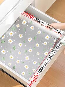 1卷雏菊图案厨房橱柜层垫，无粘性抽屉垫，防滑冰箱垫，EVA防水冰箱垫，橱柜垫，简易餐垫 - 花朵 - 查看 11