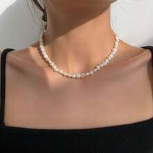 Natural Freshwater Pearl Necklace For Women, Fashionable Baroque Collarbone Chain, Niche Design, 14K Gold-Plated Choker, Sweater Chain - 7 viên ngọc trai Baroque cỡ lớn - Xem 12