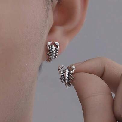 1 Pair Vintage Copper Scorpion Animal Stud Earrings, Casual Hip-Hop Fashion Accessories For Men