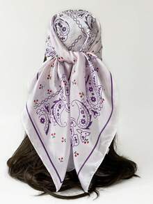 1pc Versatile Faux Silk Printed 90cm Square Scarf, Satin Neck Wrap Shawl, Cooling For Spring/Summer - Multicolor - View 13
