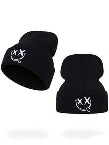 1pc/2pcs Acrylic Embroidered Winter Beanie Hats, Unisex Knitted Casual Caps For Autumn & Winter - A - View 8