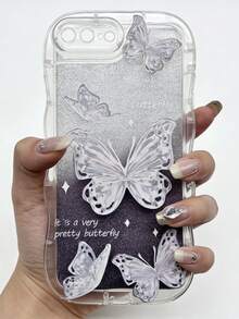 Ốp lưng điện thoại Apple 17promax hình bướm gradient trong suốt, ốp lưng silicon trong suốt cho Apple 16pro 15 inch, ốp mềm lấp lánh, đơn giản - Màu Lilac Tím - Xem 2