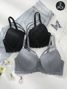 mimilemon 2 piezas Sujetadores sin aros cómodos y de encaje para mujer de talla grande - Multicolor - Ver 3