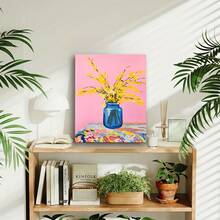 1 pieza de impresión artística de naturaleza muerta en lienzo con marco de madera, color rosa, con flores australianas nativas brillantes, arte floral colorido, lindo, peludo, alegre, impresión moderna para decoración del hogar, arte de pared con patrones, para sala de estar, dormitorio, oficina, restaurante, decoración de bar (Marco interior de madera). - negro - Ver 5
