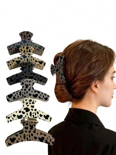 3/6pcs Set Women Cow Print Animal Pattern Semi-Circular Claw Clips, Minimalist Fashionable Casual Cute Elegant Retro Cow Floral Print Hair Clips, Suitable For Daily, Commute, Holiday, Travel, Home, Weddings, Gifts