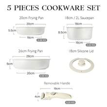 GiPP 5/11-Piece Non Stick Outdoor Cookware Set, Granite Coating With Removable Handle, Lightweight For Camping Hiking RV, Induction Hob Compatible - White - View 9