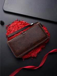 SHABILI 1pc Solid Color PU Leather Large Capacity Zipper Wallet, Business Clutch Bag, Phone Pouch For Men, Commuting & Daily Use Money Wallet Purse Wallet Long Wallet Travel Essential Summer Wristlet Wallet For Women - Bronze - View 7