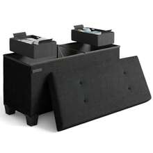 Storage Ottoman Bench with Storage Bins 30-In Storage Bench for Bedroom End of Bed Folding Foot Rest Ottoman with Storage for Living Room Storage Chest Max 660lbs Linen Fabric Black Ottoman - Negro - Ver 8